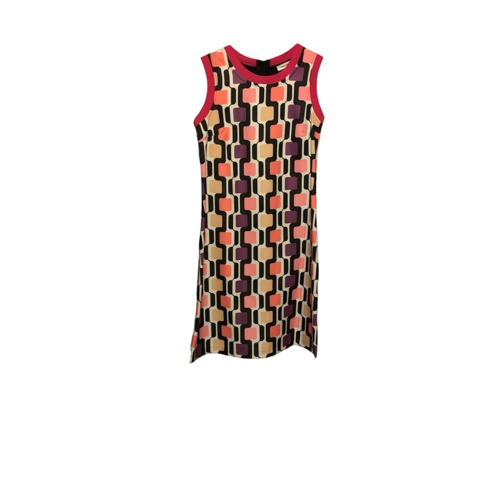 Vintage Hippocampe Dress 36, Small Black White Purple Orange Yellow Geometric